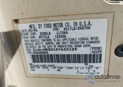 1995 Lincoln Town Car Cartier z USA, uszkodzony, nr VIN 1LNLM83W1SY630125